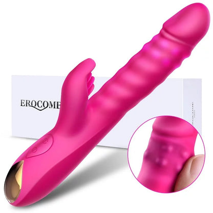 Erocome - 摩羯座 兔子推撞旋轉震動棒 - 櫻桃色