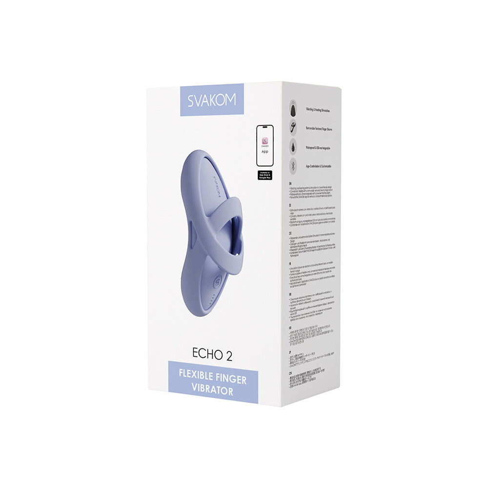 SVAKOM - Echo 2 APP控制柔軟指尖震動器 - 天藍色