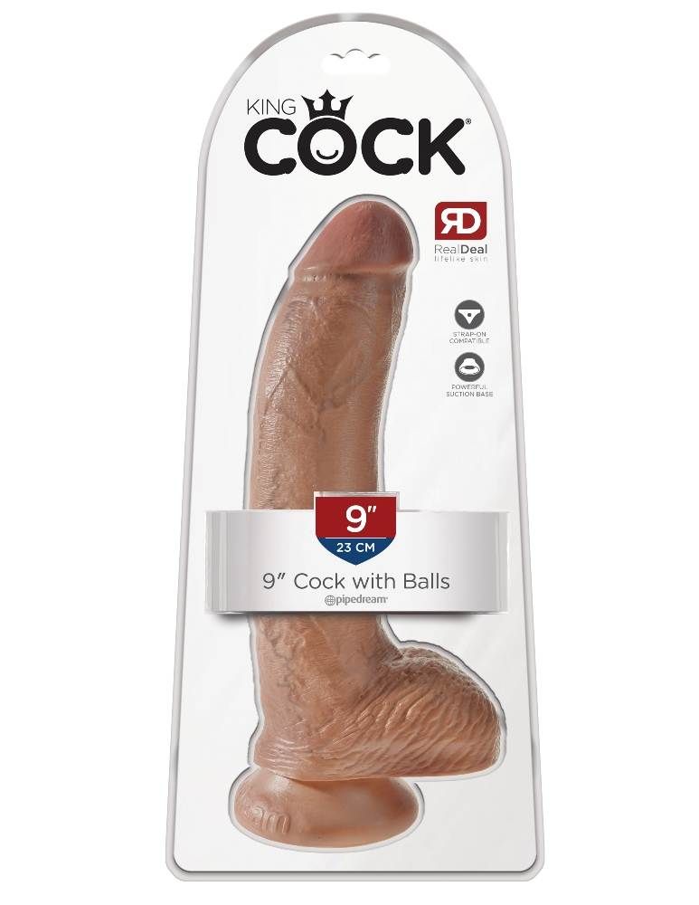 King Cock - 9″ 仿真假陽具連睪丸 - 焦糖色